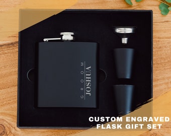 Gepersonaliseerde geschenkset bruidegom - heupfles set bruidegom - aangepast cadeau voor de bruidegom - gepersonaliseerde fles bruidegom in geschenkdoos - 4 kleuropties