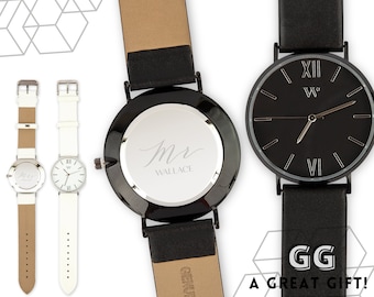 Mr. or Mrs. Design Custom Engraved Wristwatch - Leather Band Watch for Him or Her - Couples Christmas Gift - Gifts for Them - Wedding Shower