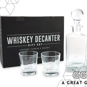 Gepersonaliseerde Glazen Whiskey Decanter Box Set - Aangepaste Bourbon Decanter Gift Set - Host Gift - Cadeau voor papa - Heren Valentijnsdag Cadeau