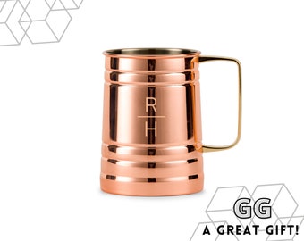 Chope à bière monogrammée - chope à bière en cuivre - mule de Moscou - chope à bière en cuivre - chope de mule de Moscou gravée - cadeau pour homme - cadeau de garçon d'honneur