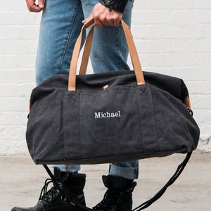 Custom Black Canvas Duffel Bag – Groomsman Gift –  Best Man Gift - Gifts for Him – Men’s Weekender Bag - Destination Wedding - Groom Gift