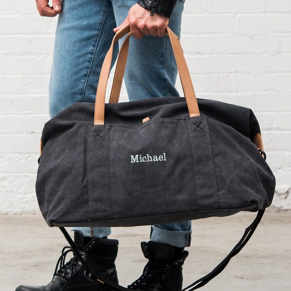 Bolsa de lona negra personalizada – Regalo para el padrino de boda – Regalo para el padrino – Regalos para él – Bolsa de fin de semana para hombre – Boda en destino – Regalo para el novio