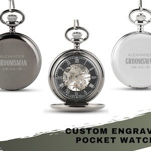 Custom Name Engraved Steampunk Pocket Watch - 3 Lines Design - Groomsman Proposal - Best Man Gift - Groom Gift - Unique Groomsman Gift