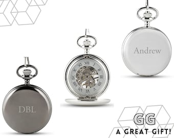 Montre de poche mécanique personnalisée avec prénom gravé - Cadeau pour la fête des pères - Son cadeau de Noël - Accessoire de mode pour homme - Cadeau prénom personnalisé