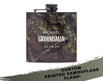 Groomsman Gift - Personalized Flask - Flask Gift Set - Camo Flask - Groom Gift - Best Man Gift - Wedding Party Gift - Gift for the Groom