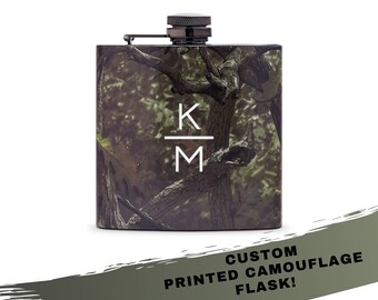 Woodland Camouflage Stainless Steel 8 Oz Military Flask Gift Set 