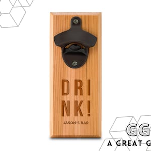 Wall Mount Bottle Opener – Personalized Wall Mounted Bottle Opener – Wooden Bottle Opener – Man Cave Decor - Home Bar - Personalized Barware