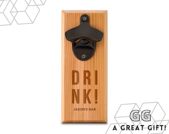 Wall Mount Bottle Opener – Personalized Wall Mounted Bottle Opener – Wooden Bottle Opener – Man Cave Decor - Home Bar - Personalized Barware