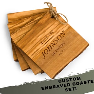 Custom Wood Coaster Set - Brewery Design - Rustic - Personalized Groomsman Gift - Best Man Gift - Wedding Party Gift - Gifts for the Groom