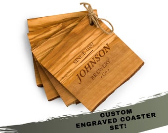 Custom Wood Coaster Set - Brewery Design - Rustic - Personalized Groomsman Gift - Best Man Gift - Wedding Party Gift - Gifts for the Groom
