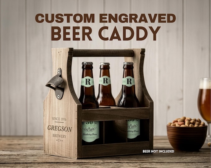 Personalized Wooden Beer Caddy - Custom Name Brewery Design - Gift for Him - Husband Gift - Unique Father's Day Gift - Personalized Gift