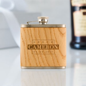 Custom Wood Wrapped Flask for the Groom - Wedding Day Essential - Bachelor Party Gift for the Groom - Stag Party Favor for the Groom