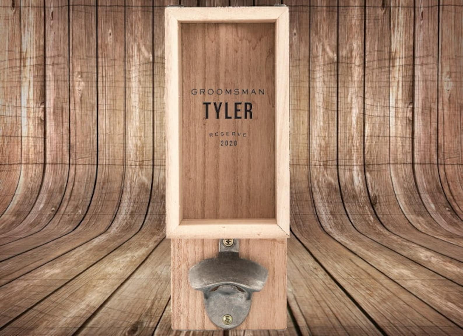 Personalized Wall Mount Bottle Opener with Cap Display