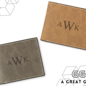 Monedero de cuero sintético monograma - Regalos para hombres - Regalos para papá - Regalos para chicos - Regalo de novio - Cartera de hombre - Monedero monograma personalizado