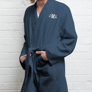 Personalized Men's Navy Waffle Robe – Custom Name Robe – Embroidered Men's Robe - Personalized Groom Robe - Groomsman Gift - Best Man Gift