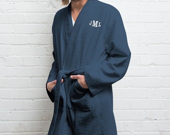 Personalized Men's Navy Waffle Robe – Custom Name Robe – Embroidered Men's Robe - Personalized Groom Robe - Groomsman Gift - Best Man Gift