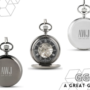 Men&#39;s Mechanical Analog Pocket Watch with Custom Monogram - Monogram Gift for Him - Father&#39;s Day Gift - His Birthday Gift - Stocking Stuffer