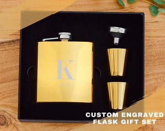 Custom Wedding Party Flask Gift Set - Groomsman Flask With Shot Glasses - Best Man Flask Set - Gift for the Groom - Bachelor Party Gift Set