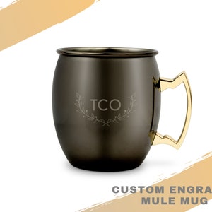 Black Monogram Engraved Moscow Mule - Rustic Mule Mug – Unique Groomsman Gift Idea - Best Man Gift – Groom Gift - Bachelor Party Favor