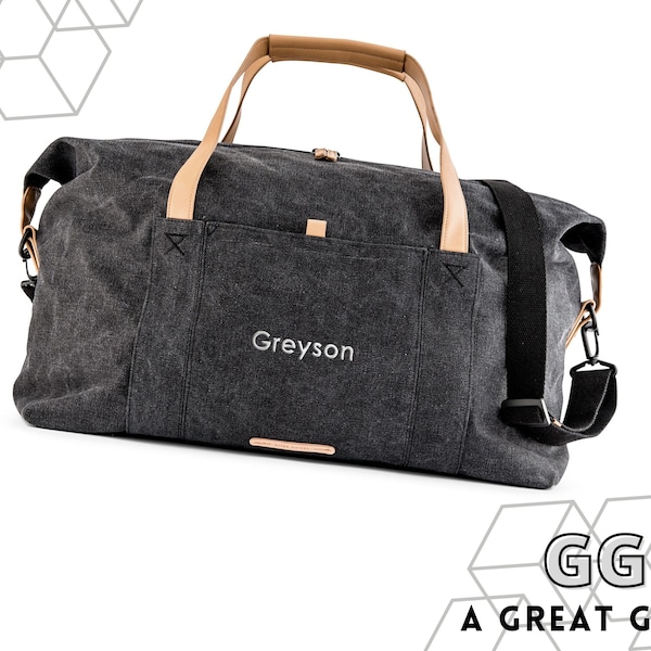 Personalized Canvas Duffel Bag - Custom Name Duffel - Corporate Gift - Men's Carry On Bag - Men's Luggage - Weekender Bag - Vacation Bag