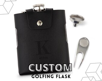 Personalized Golf Flask For Groom - Golf Gift - Bachelor Party Golfing Gift - Golf Groomsmen Gifts - Custom Leather Golf Flasks