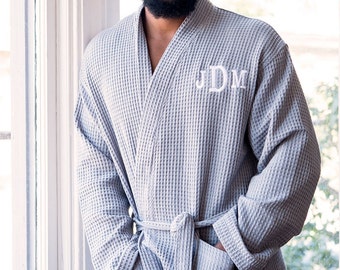 Personalized Gray Waffle Robe – Custom Men's Robe – Embroidered Robe for Man - Personalized Groom Robe - Groomsman Gift - Best Man Gift