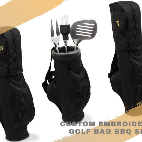 Fun Groomsman Gift - BBQ Tool Set - Golfing Bachelor Party - Golf Loving Groom Gift - Custom Best Man Gift - Embroidered Gift for the Groom