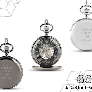 Custom Engraved Silver Men&#39;s Mechanical Pocket Watch - Steampunk Pocket Watch - Father&#39;s Day Gift - His Birthday Gift - Unique Husband Gift