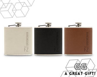 Custom Engraved Flask - Faux Leather Flask - Gift for Groom - Groomsman Flask - Unique Groomsman Gift - Best Man Gift - Bachelor Party Flask