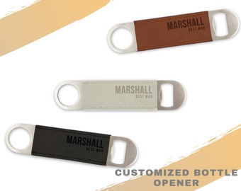 Customized Faux Leather Wrapped Bottle Opener - Custom Best Man Gift - Groom Gift - Personalized Groomsman Gift - Bachelor Party Gift
