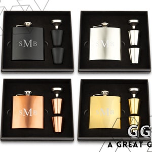 Engraved Monogram Flask Gift Set - Personalized Monogram Flask Gift Set - Gifts Under 50 - Gifts for Him - Gifts for Dad - Personalized Gift