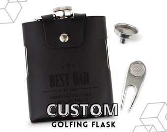 Personalized Golf Flask Gift Set for Dad – Father of the Bride Gift - Father of the Groom Gift - Groomsman Proposal - Groom Gift