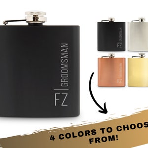Fiaschetta incisa personalizzata per Groomsman - Fiaschetta in metallo personalizzata - Fiaschetta per Groomsmen in nero, argento, rame o oro - Regalo Groomsman