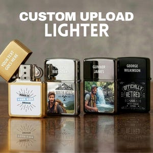 Personalized Metal Windproof Lighter - Custom Photo or Logo Flip Top Lighter - Engraved Refillable Lighter - Gift for Him - Boyfriend Gift