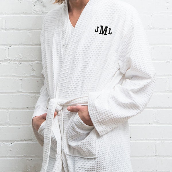 Personalized White Waffle Robe – Custom Embroidered Robe – Custom Groom Robe - Groomsman Gift - Best Man Gift - Gifts for Him - Men's Robe