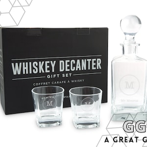 Aangepaste gegraveerde Bourbon Decanter Gift Set - Gepersonaliseerde Whisky Decanter Box Set - Host Gift - Cadeau voor papa - Heren Valentijnsdag Cadeau