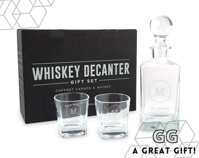 Custom Engraved Bourbon Decanter Gift Set - Personalized Whiskey Decanter Box Set - Host Gift - Gift for Dad - Men's Valentine's Day Gift