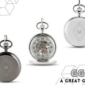 Custom Initial Mechanical Pocket Watch - 2 Color Options - Father&#39;s Day Gift - His Birthday Gift - Stocking Stuffer - Men&#39;s Christmas Gift