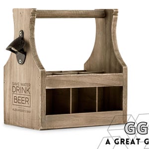 Custom Engraved Wood Beer Caddy With Bottle Opener - Save Water Drink Beer - Beer Lover Gift - Personalized Gift for Him - His Birthday Gift