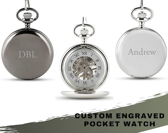 Custom Name Engraved Mechanical Pocket Watch - Gift for the Groom - Unique Groomsman Gift - Vintage Wedding - Retro Groom - Officiant Gift