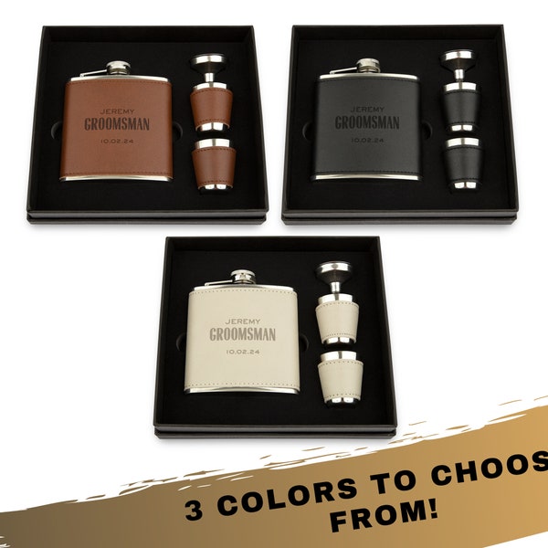 Custom Engraved Flask Gift Set -  Best Man Flask Set - Groomsman Flask Set - Gift for Best Man - Gift for Groomsman - Personalized Flask Set