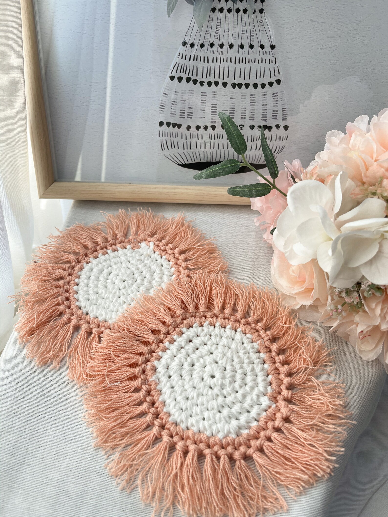HANDMADE Boho Crochet Coasters / Natural Materials Coasters/ Etsy