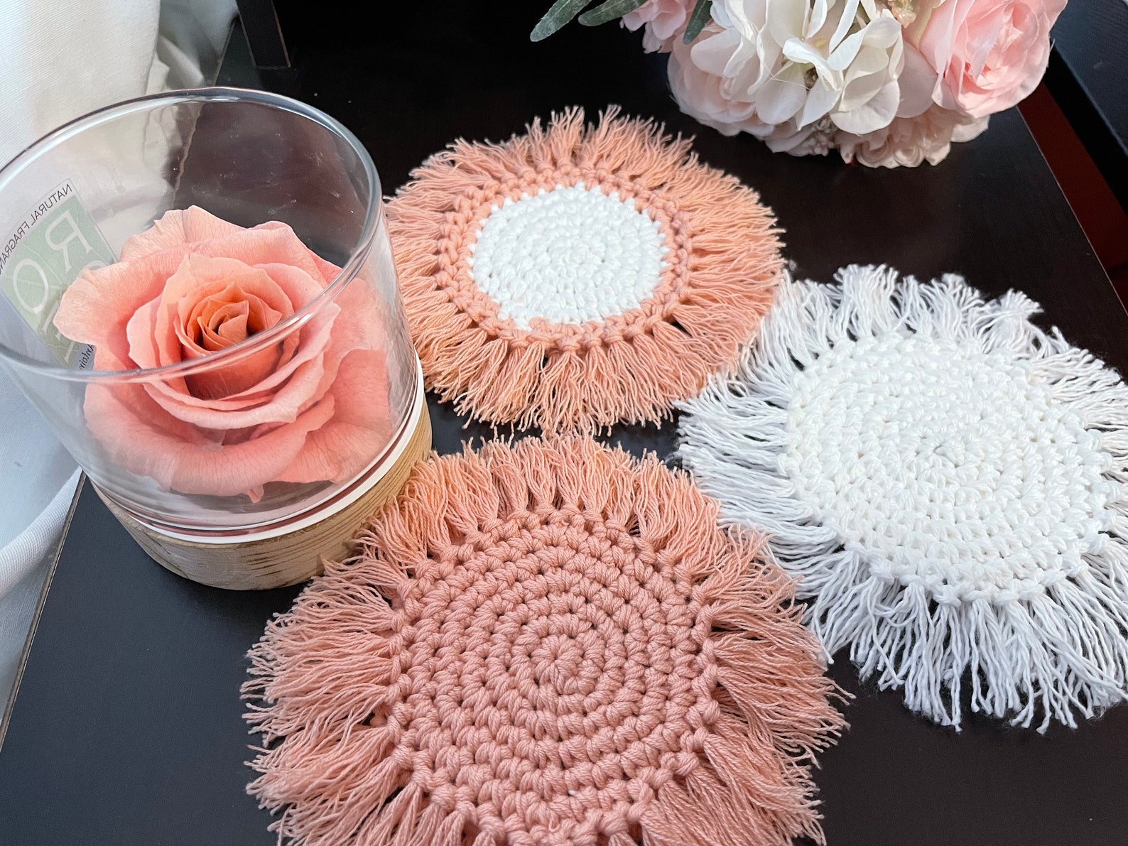 HANDMADE Boho Crochet Coasters / Natural Materials Coasters/ Etsy