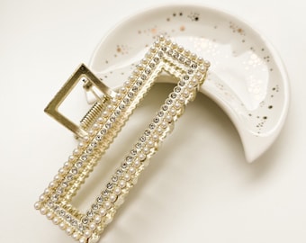 Pearl Gold Hair Claw Clip - Geometric Minimalist Style