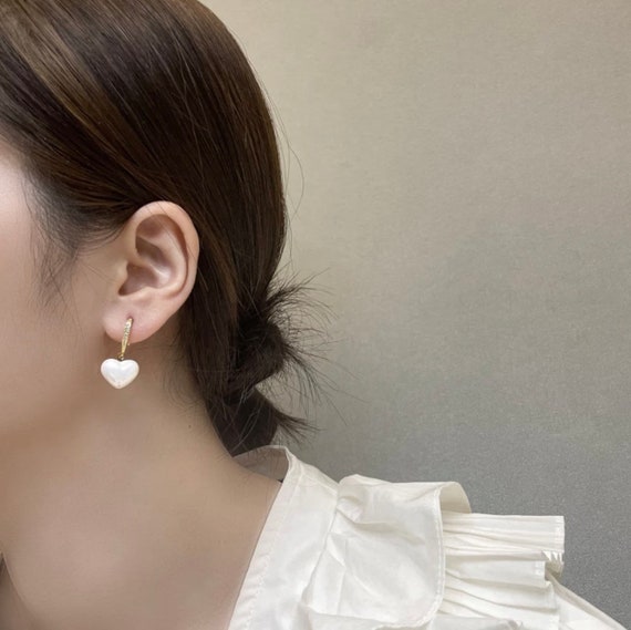 Trendy Peal Heart Dangle Earrings Elegant Drop Earrings for Women