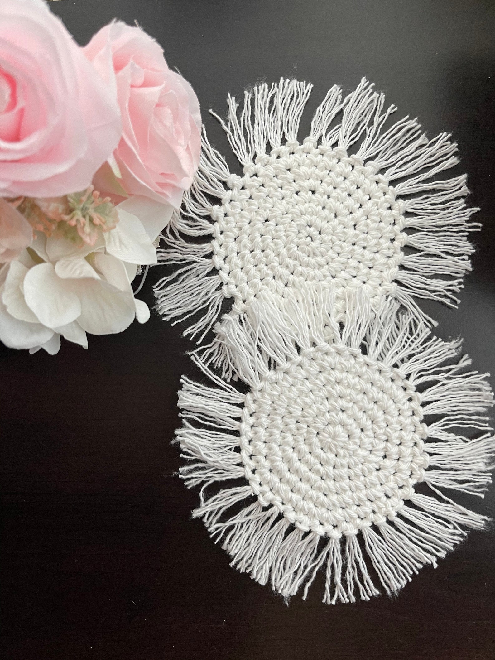 HANDMADE Boho Crochet Coasters / Natural Materials Coasters/ Etsy