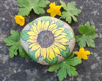 painted on stone: "Sunflower"