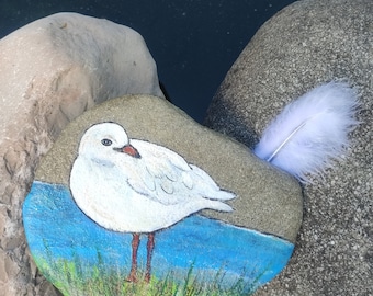 Seagull painted on stone