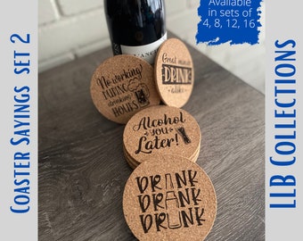 Cork Coasters/Laser Engraved/Wine/Funny/Set of 4, 8, 12, 16/Set 2