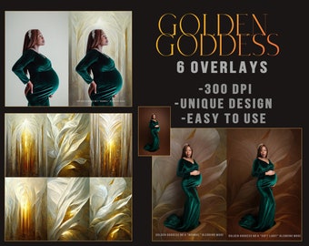Golden Goddess Fantasy Overlay Textur, Bündel von 6, digitaler Hintergrundhintergrund, Vintage-Effekt, bildende Kunst
